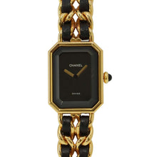 将图像加载到图库查看器中，CHANEL Premiere S W20mm×H26ｍｍ Gold Plated Leather Black DialH0001
