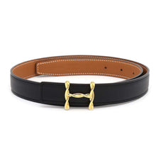 Load image into Gallery viewer, HERMES Belt buckle &quot;H Torsado&quot; &amp; leather belt (kit) 24 Black/Gold Swift Leather Epsom Size 70
