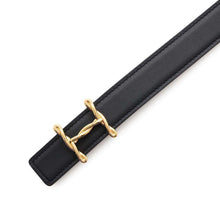 Load image into Gallery viewer, HERMES Belt buckle &quot;H Torsado&quot; &amp; leather belt (kit) 24 Black/Gold Swift Leather Epsom Size 70
