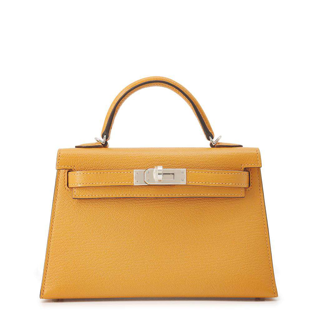 HERMES Mini kelly do Moutarde Chevre Myzore Goatskin