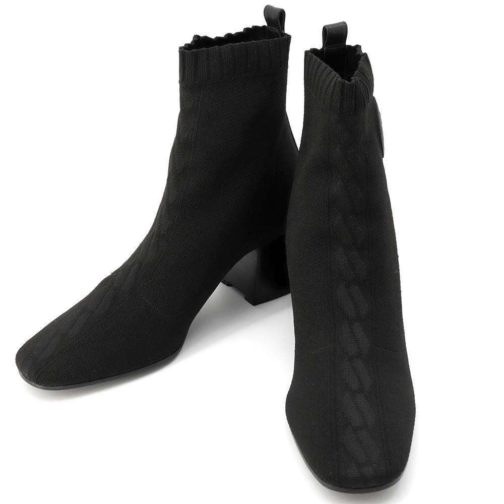 HERMES Jenna Short Boots Black Knit Leather Size 37H