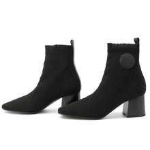 Load image into Gallery viewer, HERMES Jenna Short Boots Black Knit Leather Size 37H
