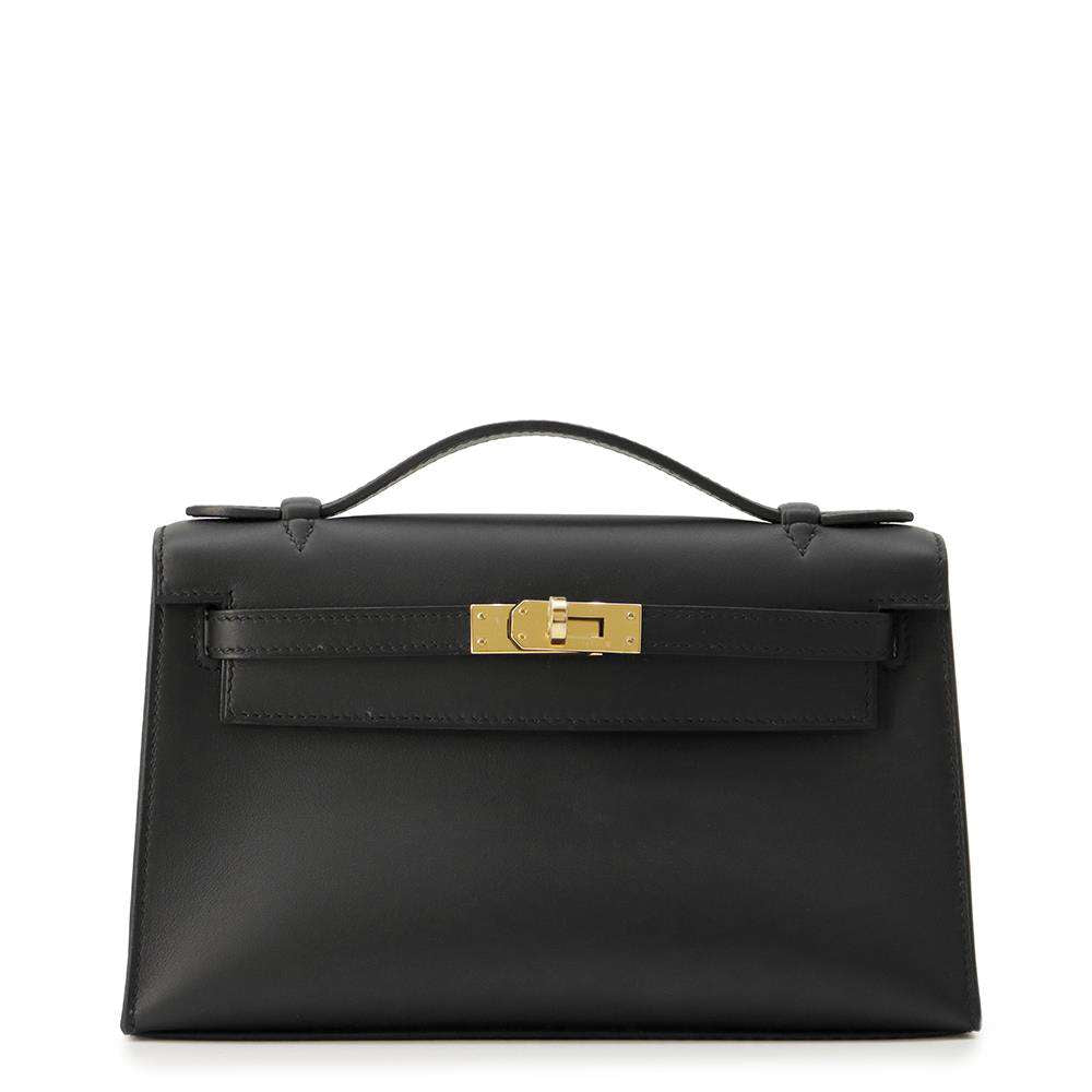 HERMES PochetteKelly Black Swift Leather