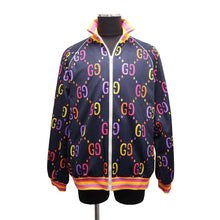 将图像加载到图库查看器中，GUCCI Jumbo GG Technical Jersey Zip Jacket Size L Navy/Multicolor701623 Polyester55% Cotton45%
