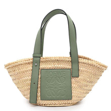 将图像加载到图库查看器中，LOEWE Anagram Basket Bag Natural/GreenA223S93X04 Raffia Leather Size Small
