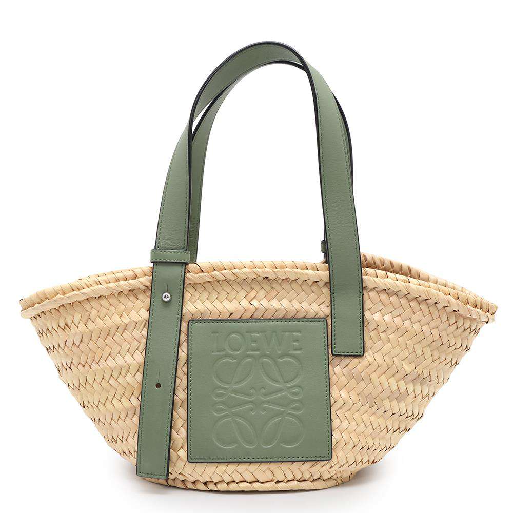 LOEWE Anagram Basket Bag Natural/GreenA223S93X04 Raffia Leather Size Small