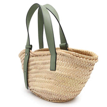 将图像加载到图库查看器中，LOEWE Anagram Basket Bag Natural/GreenA223S93X04 Raffia Leather Size Small
