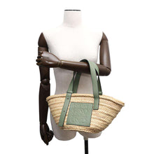 将图像加载到图库查看器中，LOEWE Anagram Basket Bag Natural/GreenA223S93X04 Raffia Leather Size Small
