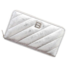 将图像加载到图库查看器中，BALENCIAGA Crash Continental Wallet Zip Around Long Cloth Silver766447 Calf Leather
