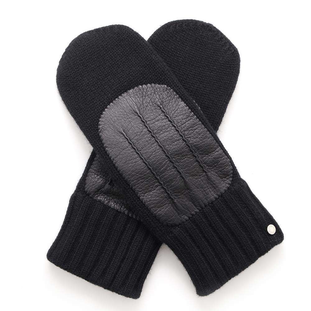 HERMES Gloves [Dinan] Size L Black Cashmere Leather