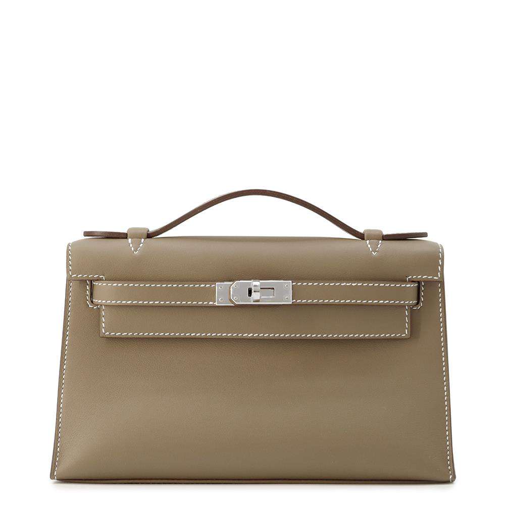 HERMES PochetteKelly Etoupe Swift Leather