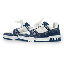 将图像加载到图库查看器中，LOUIS VUITTON LV Trainer Line Sneakers Marine1AAV8P Leather Monogram Denim Size 3
