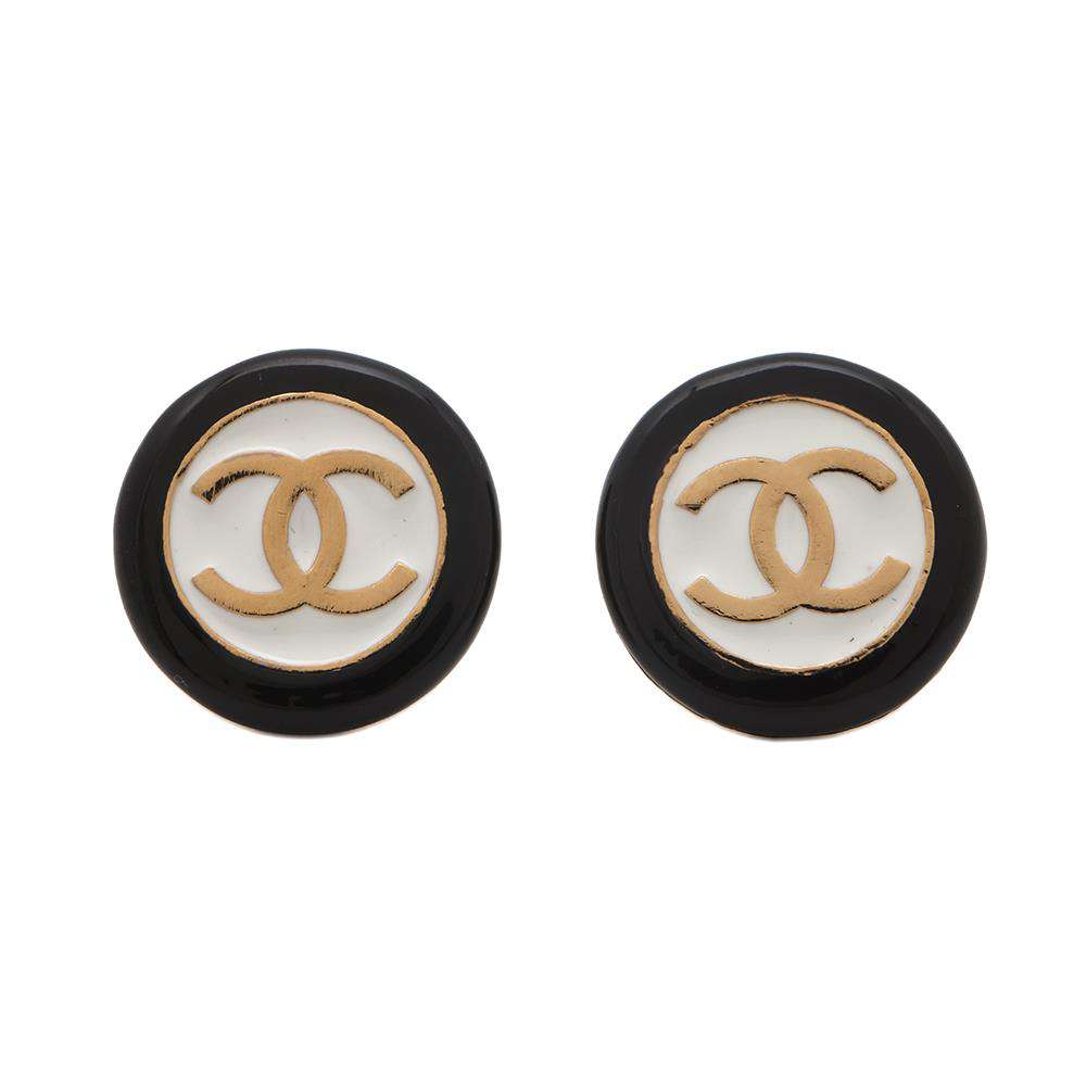 CHANEL CC Logo Circle Earrings White/BlackABC997 Gold Plated