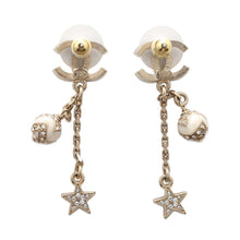 Load image into Gallery viewer, CHANEL CC Logo Star Motif Swing Earrings White Gold Plated Rhinestone
