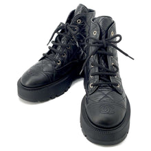 将图像加载到图库查看器中，CHANEL Combat Boots Matelasse BlackG45833 Lambskin Size 38C
