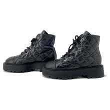 Load image into Gallery viewer, CHANEL Combat Boots Matelasse BlackG45833 Lambskin Size 38C
