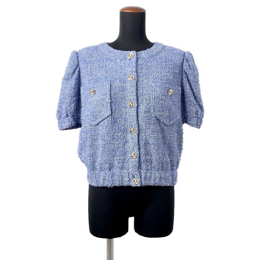 CHANEL Setup Short Sleeve Jacket Size 36 BlueP76682 Tweed