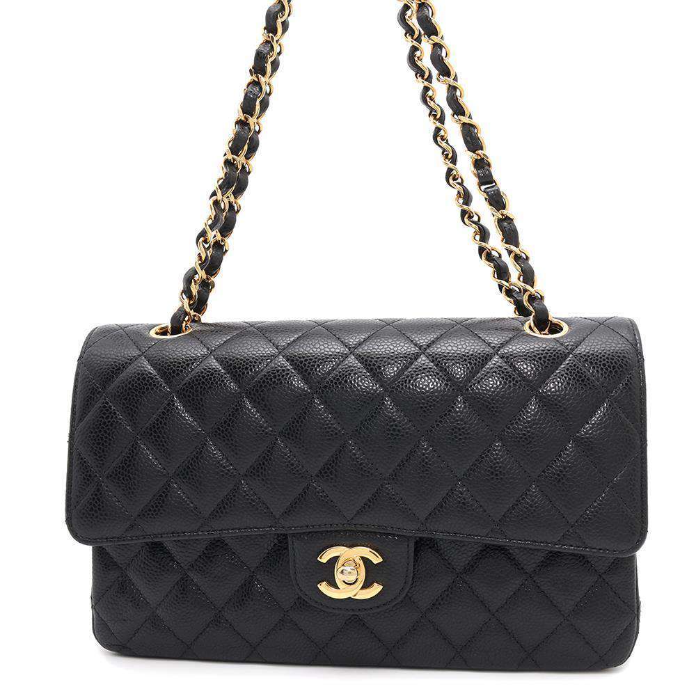 CHANEL Matelasse Double Flap ChainShoulder Bag BlackA01112 Caviar Leather Size 25