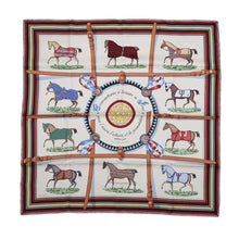 将图像加载到图库查看器中，HERMES Horsewear Couvertures et tenues de Jour Size 90 Creme/Rouge H/Blue/Multicolor Silk100%
