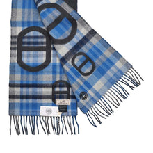 Load image into Gallery viewer, HERMES CashmereScarf &quot;Tartan Maillon&quot; Anthracite / Blue Cashmere100%
