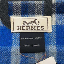 将图像加载到图库查看器中，HERMES CashmereScarf &quot;Tartan Maillon&quot; Anthracite / Blue Cashmere100%
