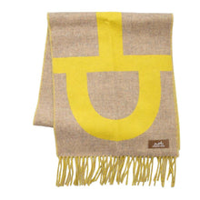 将图像加载到图库查看器中，HERMES Cashmere Scarf Casaque Grand Mall Jaune/Beige Cashmere100%
