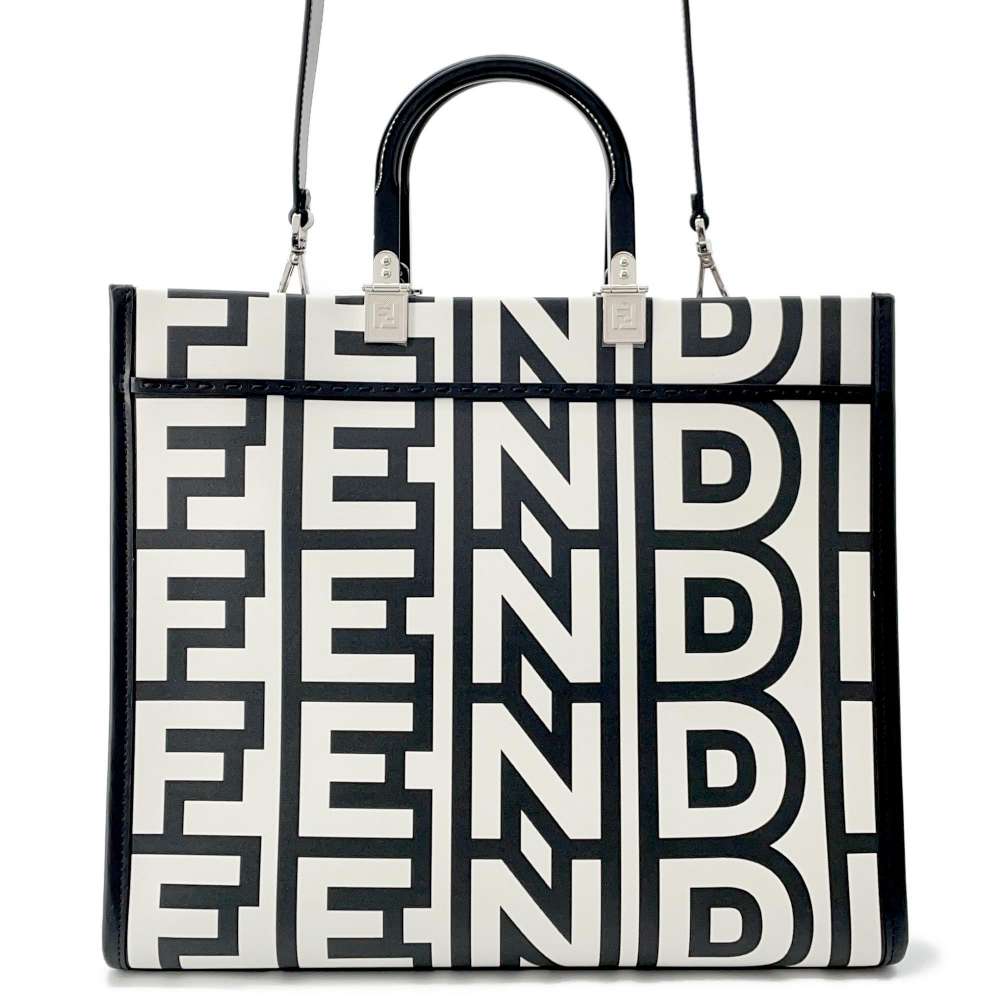 FENDI Marc Jacobs collaboration Sunshine 2way Tote Bag White/Black8BH386 Leather Size Medium