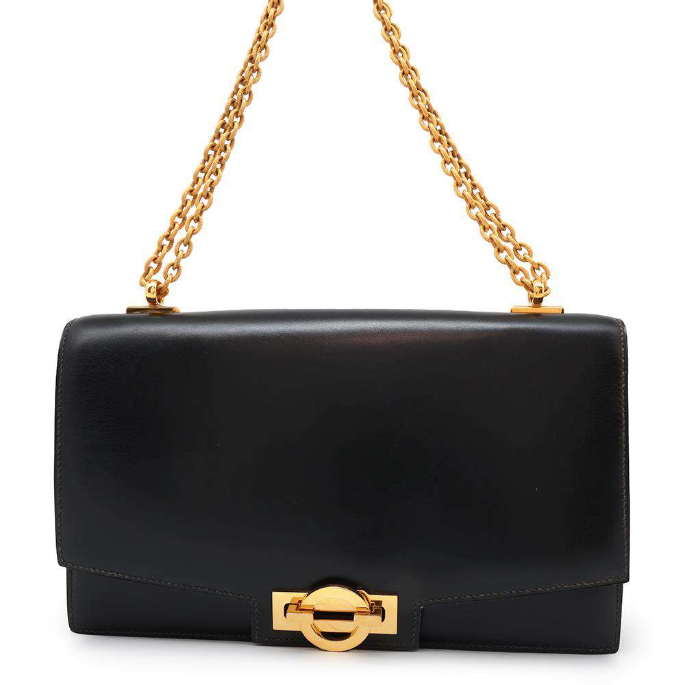 HERMES Ring Do Shoulder Bag Black Box Calf Leather