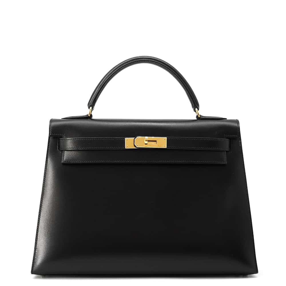 HERMES Kelly Black Box Calf Leather Size 32