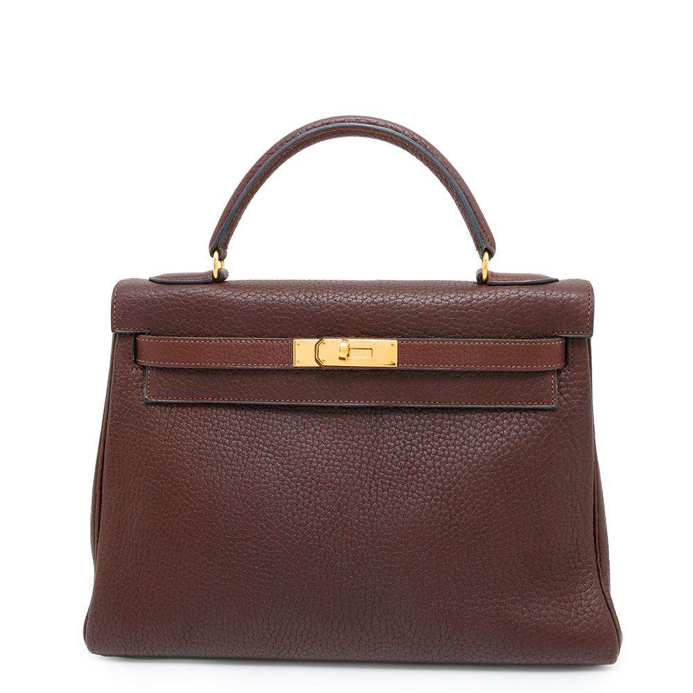 HERMES Kelly Brown Ardennes Leather Size 32