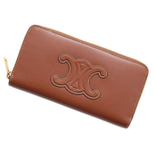 将图像加载到图库查看器中，CELINE Large Zip Wallet Cuir Triomphe Zip Around Long Wallet Cloth Tan10K543 Calf Leather
