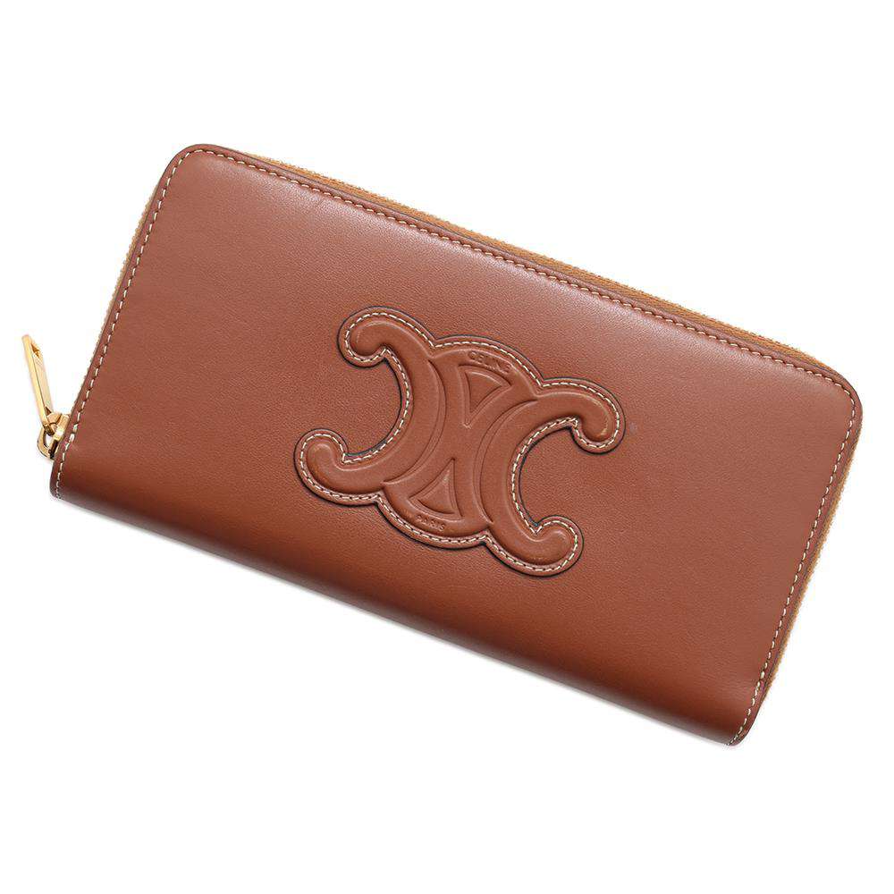 CELINE Large Zip Wallet Cuir Triomphe Zip Around Long Wallet Cloth Tan10K543 Calf Leather