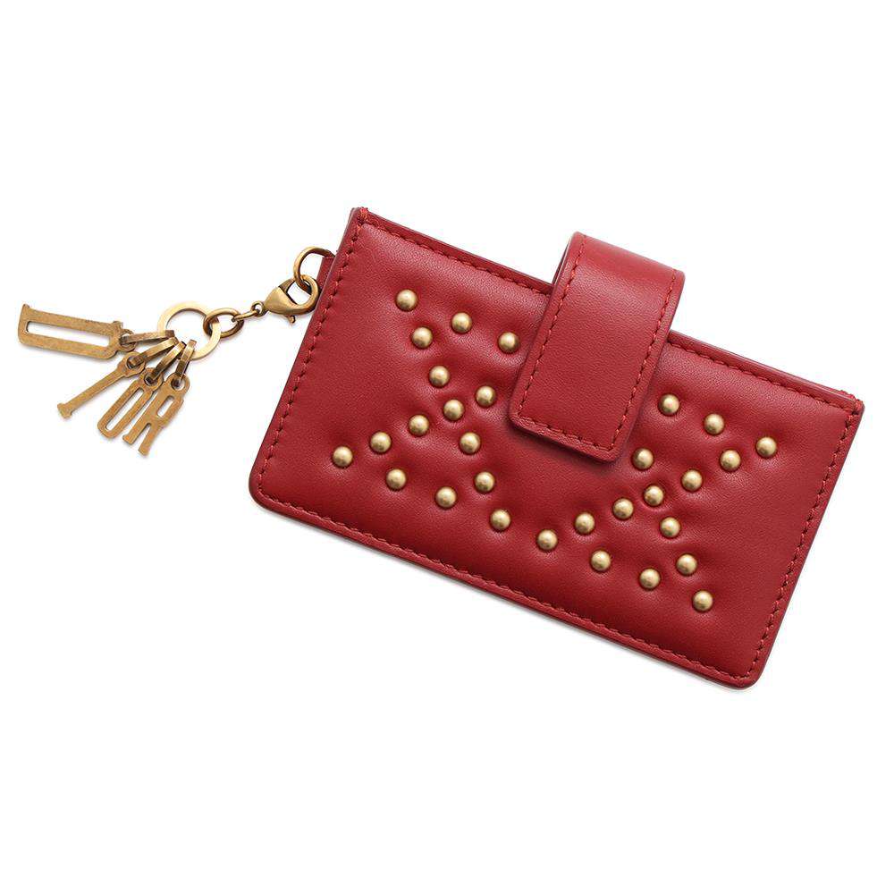 Dior Studded Card Case Red Leather