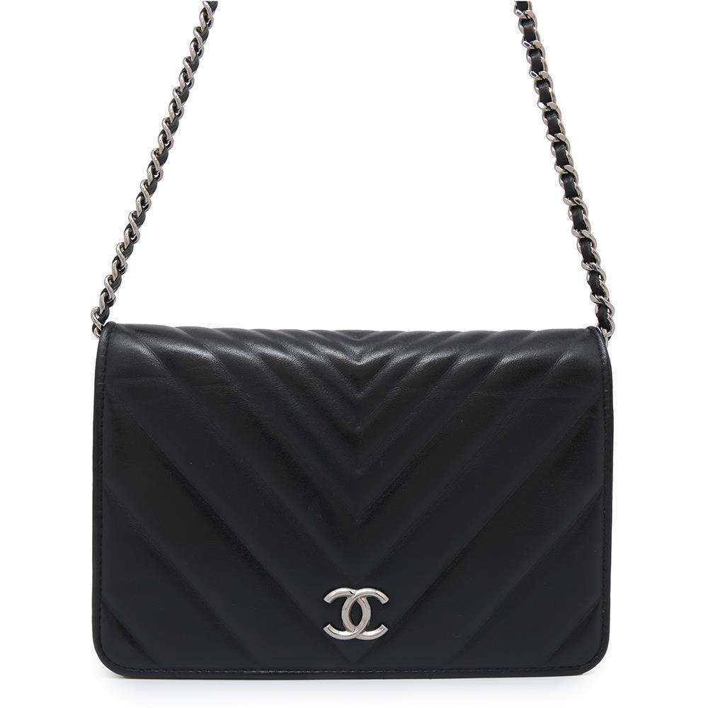 CHANEL Chevron Chain wallet BlackA70230 Calf Leather