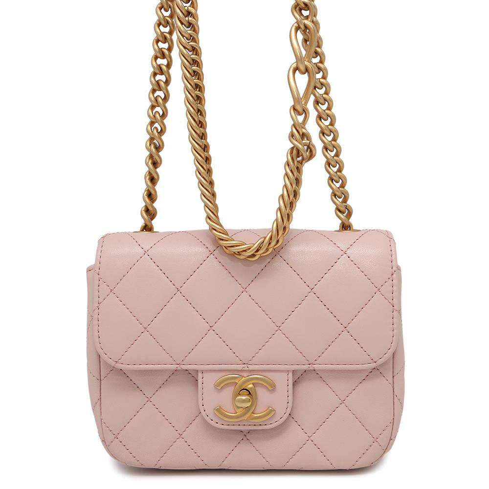 CHANEL Mini Matelasse ChainShoulder Bag Pink Calf Leather