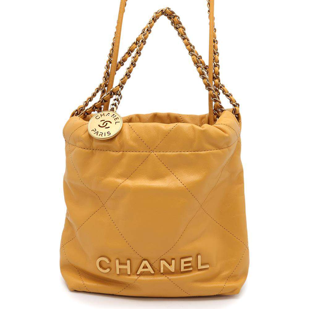 CHANEL CHANEL22 2WAYShoulder Bag YellowAS3980 Shiny Calf Leather Size Mini