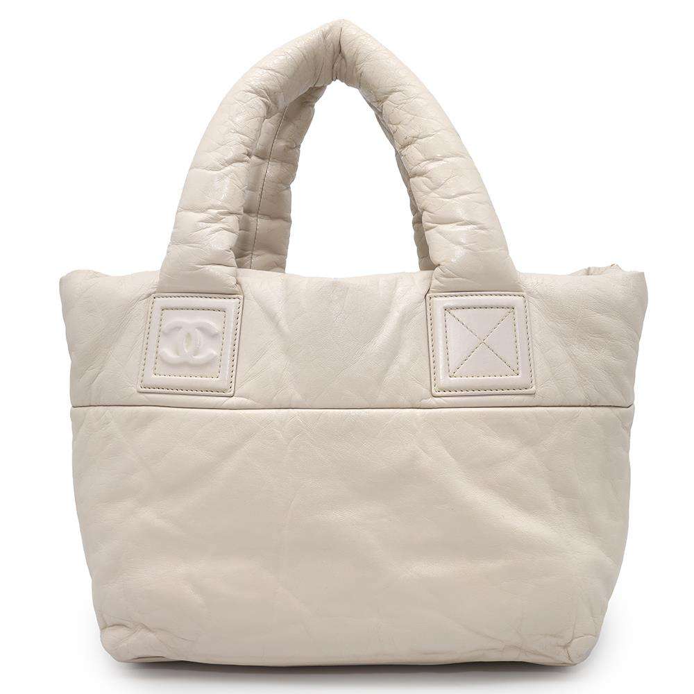 CHANEL Coco Cocoon Tote Bag WhiteA47108 Lambskin Size Small