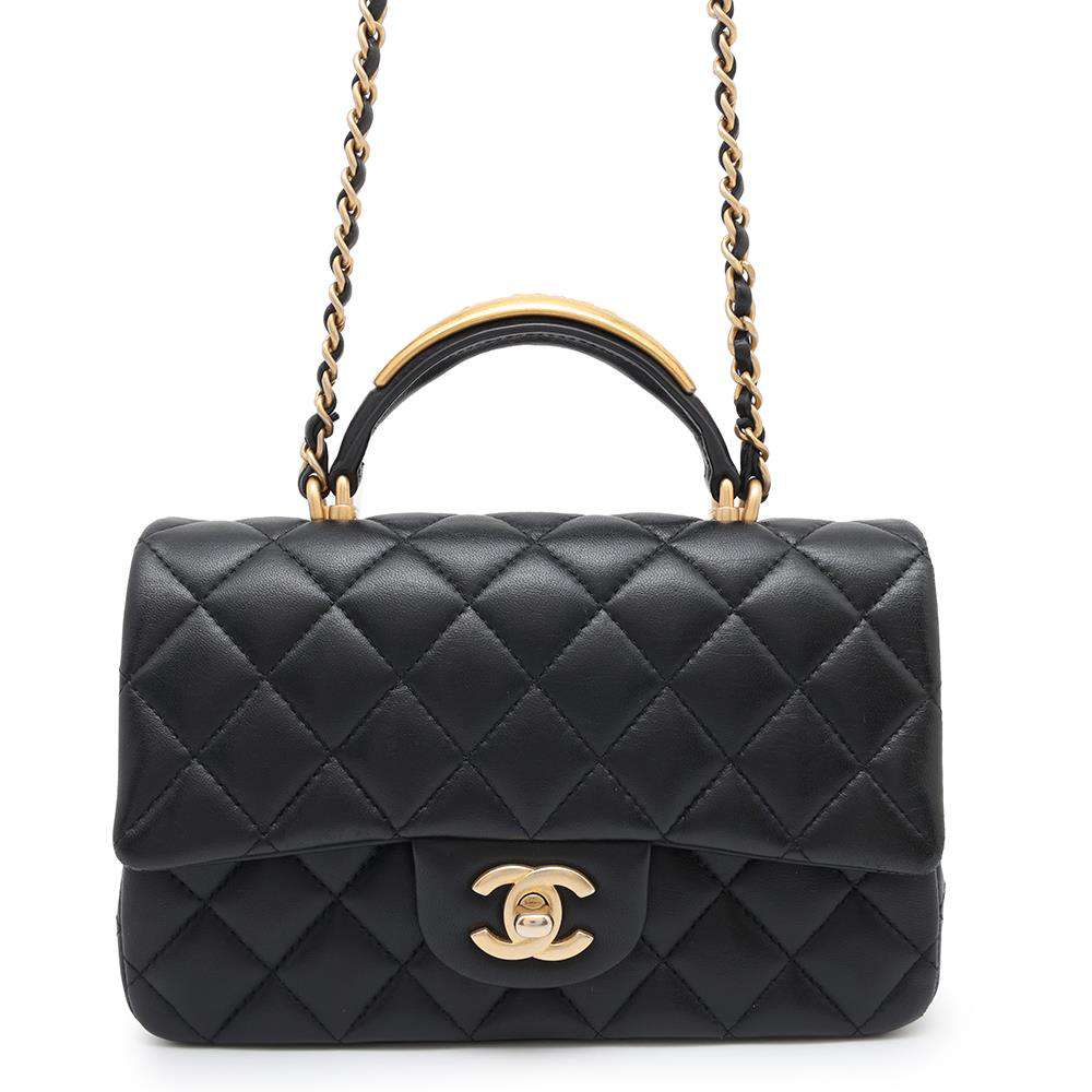 CHANEL Matelasse Top Handle Flap Bag BlackAS2431 Lambskin