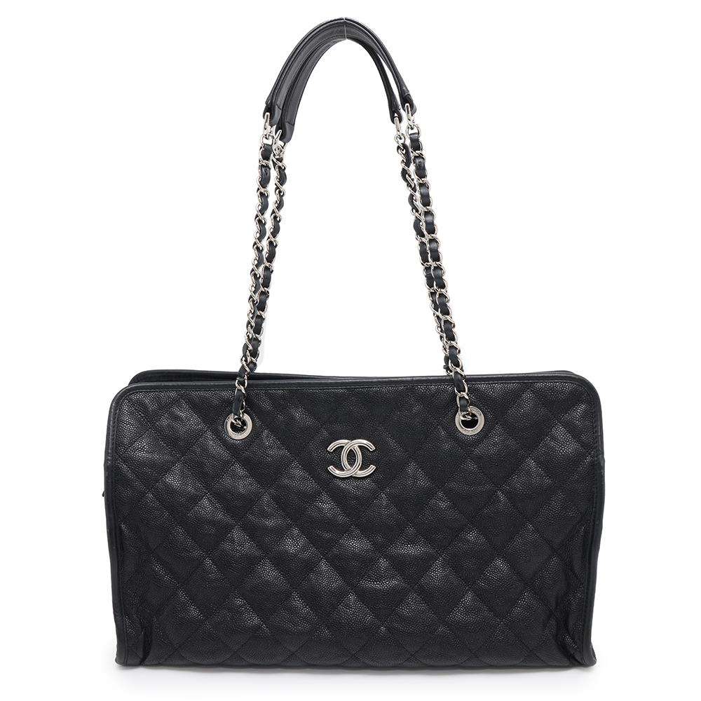 CHANEL French Riviera ChainShoulder Bag Black Caviar Leather