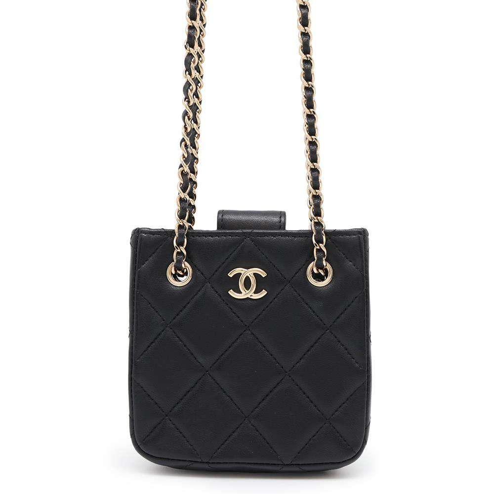 CHANEL Matelasse Mini Pochette ChainShoulder Bag BlackAP2547 Lambskin