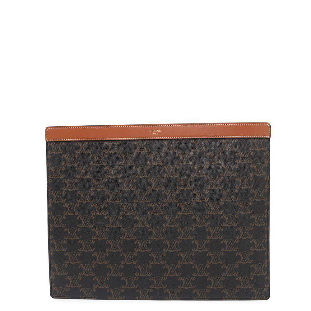 CELINE Triomphe Clutch Bag Brown PVC Leather