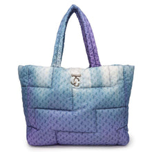 将图像加载到图库查看器中，JIMMY CHOO Raya Soft Tote Bag Blue/Purple/White Nylon
