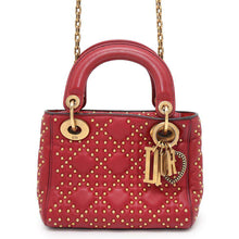 将图像加载到图库查看器中，Dior Lady Dior Cannage Studded Sapple Satchel Bag 2017 Red Leather Size Mini
