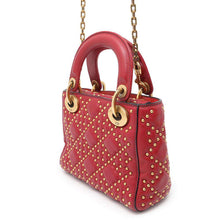 Load image into Gallery viewer, Dior Lady Dior Cannage Studded Sapple Satchel Bag 2017 Red Leather Size Mini
