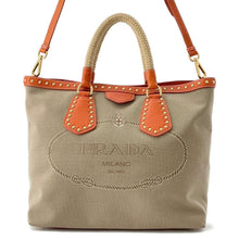 将图像加载到图库查看器中，PRADA Logo 2way Tote Bag Beige/OrangeBN1448 Canvas
