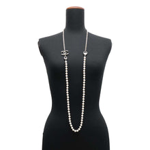 Load image into Gallery viewer, CHANEL Faux Pearl Teardrop Long Necklace Antique SilverABD851 Metal
