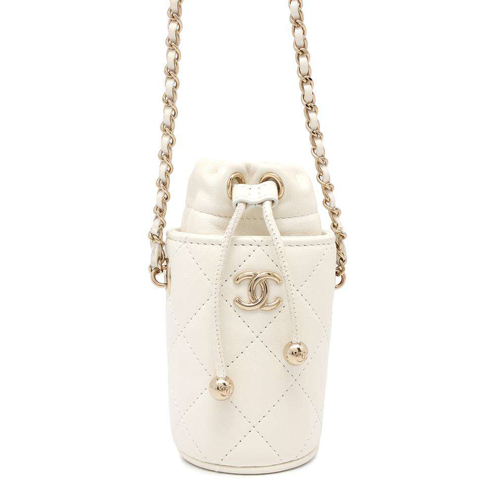 CHANEL Matelasse ChainShoulder Pouch White Lambskin