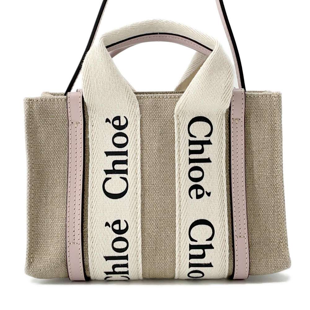 Chloe Woody 2WAY Shoulder Bag Beige/PinkCHC22AP237 Canvas Leather Size Mini