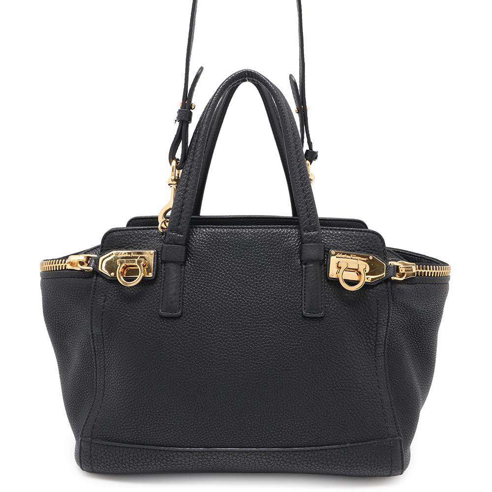 Ferragamo Gancini 2WAY Handbag Black Leather