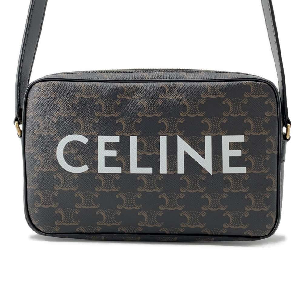 CELINE Triomphe logo messenger bag Black194502 PVC Leather Size Medium